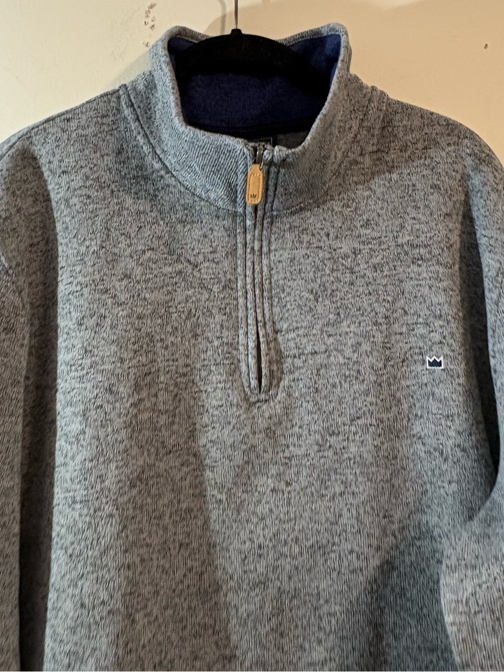 Crown & Ivy quarter-zip sweater fleece crown logo mens large speckled grey